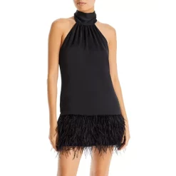 Wholesale 🔔 Ramy Brook Danni Halter Feather Mini 👗 Dress Black ⭐