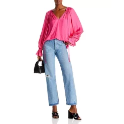 Best Pirce ⌛ Ramy Brook Maty Balloon Sleeve Top - 100% Exclusive Bright Pink 🤩 -US Ramy Brook Sales 2022 unnamed file 133