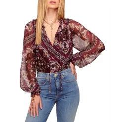 Discount ❤️ Ramy Brook Saffron Printed Silk Top Sangria Combo 🎁