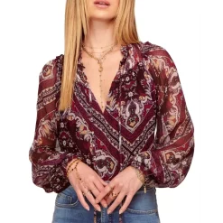 Discount ❤️ Ramy Brook Saffron Printed Silk Top Sangria Combo 🎁 -US Ramy Brook Sales 2022 unnamed file 158