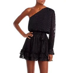 New 🎁 Ramy Brook Michelle One Shoulder Burnout Mini 👗 Dress Black Burnout 🎉