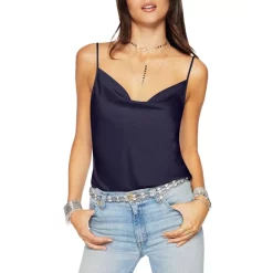 US Ramy Brook Sales 2022 20 Promo 🤩 Ramy Brook Abigail Cowlneck Camisole Top Navy ✔️