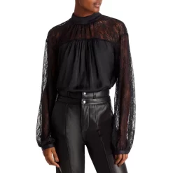 US Ramy Brook Sales 2022 44 Best deal ๐ Ramy Brook Sorinda Lace Sleeve Mock Neck Top Black ๐