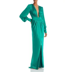 Hot Sale 😍 Ramy Brook Madelane Plunging Maxi 👗 Dress Jewel Green 👍