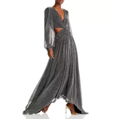 Top 10 😀 Ramy Brook Lebron Metallic Dot Cutout Gown Black 💯