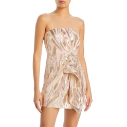 Best deal 🔥 Ramy Brook Mayrice Strapless Metallic Printed Mini 👗 Dress Blush Combo ✔️