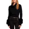Deals ✔️ Ramy Brook Sistene Faux Fur Trim Sweater Black ⭐
