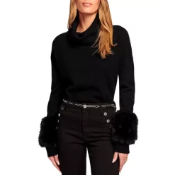 Deals โ๏ธ Ramy Brook Sistene Faux Fur Trim Sweater Black โญ