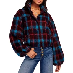 Best reviews of 🌟 Ramy Brook Arora Plaid Fuzzy Jacket Sangria/ Gemstone Combo 🌟