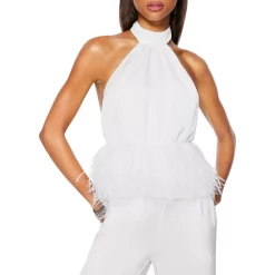 Coupon ⌛ Ramy Brook Danni Mock Neck Faux Feather Top Ivory ❤️