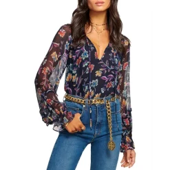 Best reviews of 😍 Ramy Brook Printed Rosalind Top Navy Jardin 🔥