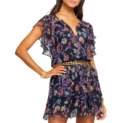 Deals 👏 Ramy Brook Printed Averill 👗 Dress Navy Jardin 💯