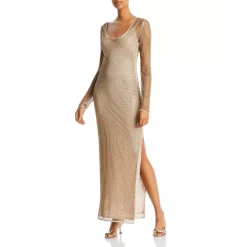 Promo 🔔 Ramy Brook Lulu Studded Mesh Maxi 👗 Dress Gold Stud ✔️