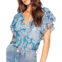 New 🧨 Ramy Brook Carmen Printed Flutter Sleeve Top Blue Flower 🥰 -US Ramy Brook Sales 2022 unnamed file 532