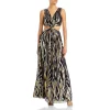 Deals 🔥 Ramy Brook Irene Metallic Printed Cutout Maxi 👗 Dress Black Combo 😍