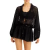 Promo ⌛ Ramy Brook Hilary Crochet Cover Up Romper Black 🎁